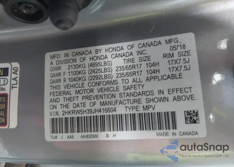 2018 Honda Cr-V Lx из США, поврежденный, VIN 2HKRW5H39JH416604